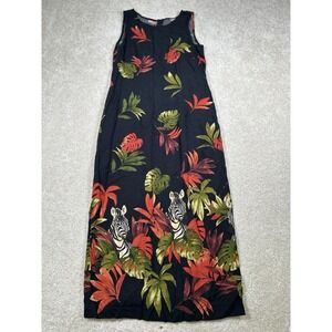 Vintage Sheri Martin New York Petites‎ Womens Size 8P Black Dress Jungle Zebra